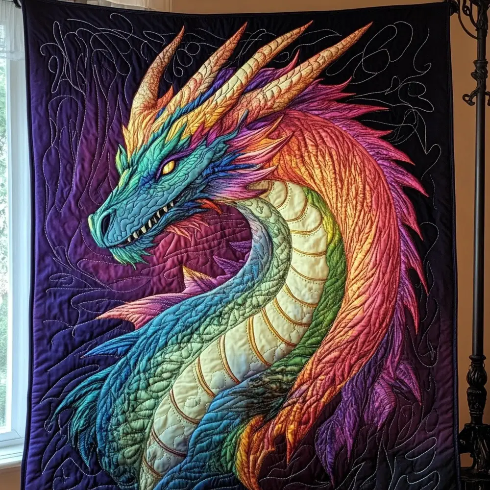 Rainbow Dragon Quilted Blanket Fantasy Colorful Mythical Art Cozy Throw Best Gift For Dragon Lovers Rainbow Dragon Quilted Blanket Fantasy Colorful Mythical Art Cozy Throw Best Gift For Dragon Lovers - Image 1