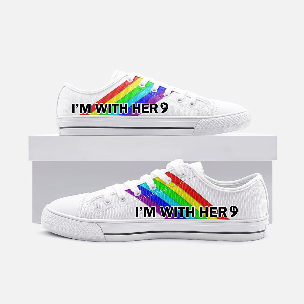 Rainbow Harris Walz '24 I'm With Her Low Top Shoes LGBT Pride Kamala Harris Campaign Patriotic Shoes Rainbow Harris Walz '24 I'm With Her Low Top Shoes LGBT Pride Kamala Harris Campaign Patriotic Shoes - Image 1