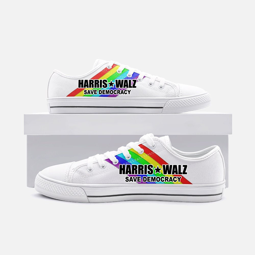 Rainbow Harris Walz '24 Save Democracy Low Top Shoes LGBT Pride Kamala Harris Campaign Patriotic Shoes