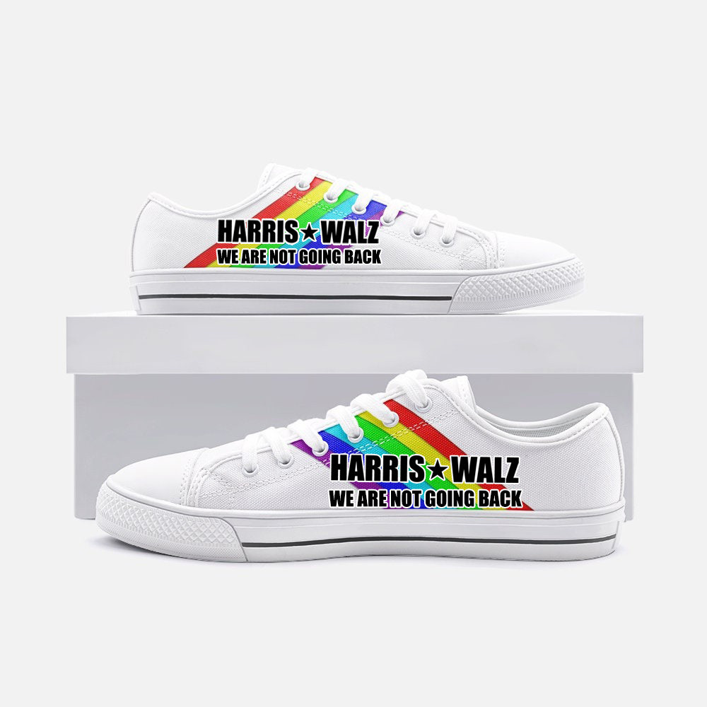 Rainbow Harris Walz '24 We Are Not Going Back 2024 Low Top Shoes LGBT Pride Kamala Harris Campaign Patriotic Shoes