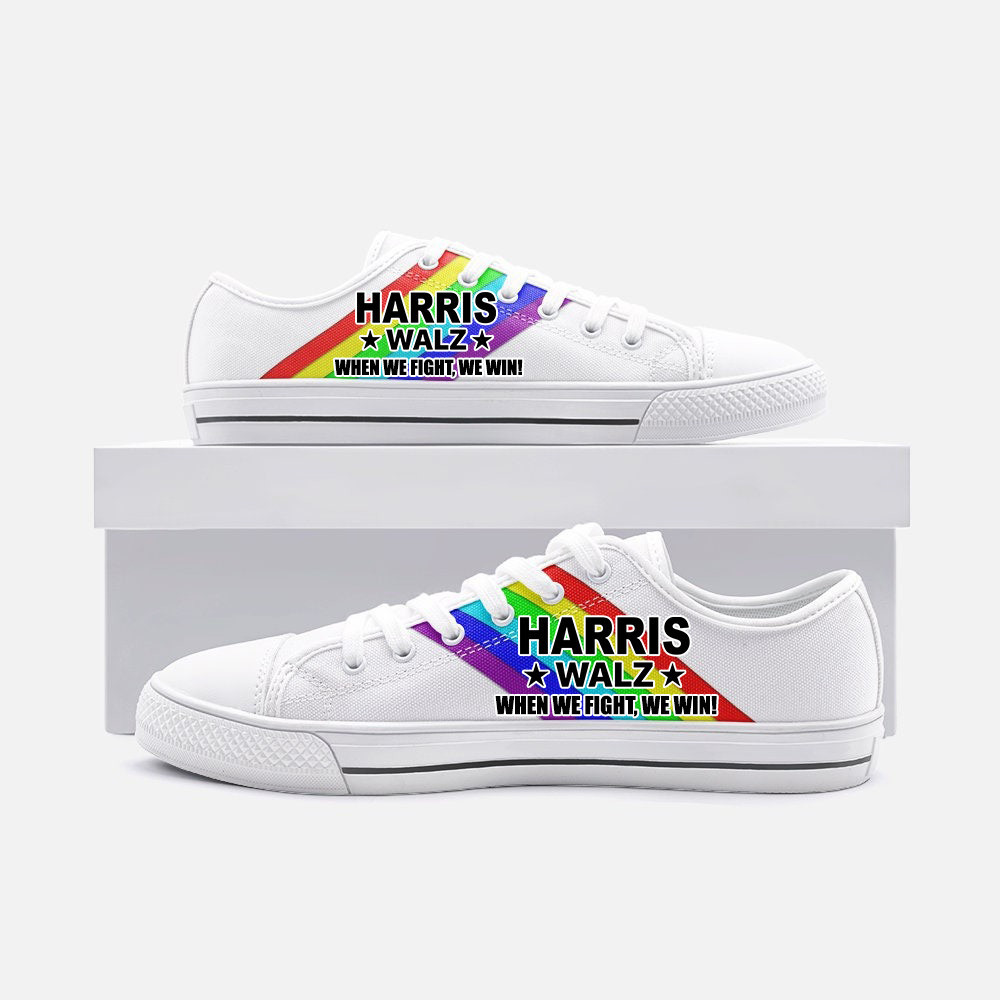 Rainbow Harris Walz '24 When We Fight We Win Low Top Shoes LGBT Pride Kamala Harris Campaign Patriotic Shoes