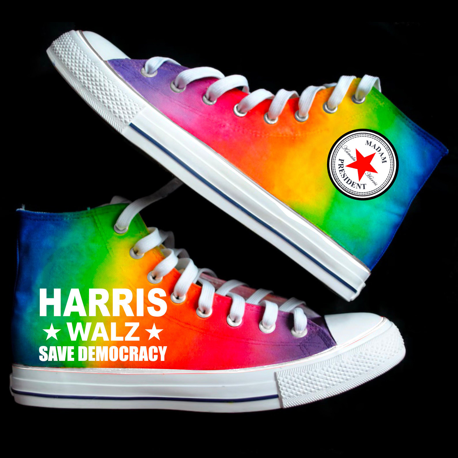Rainbow Harris Walz Save Democracy High Top Shoes Kamala Harris Campaign Patriotic Shoes Rainbow Harris Walz Save Democracy High Top Shoes Kamala Harris Campaign Patriotic Shoes - Image 1