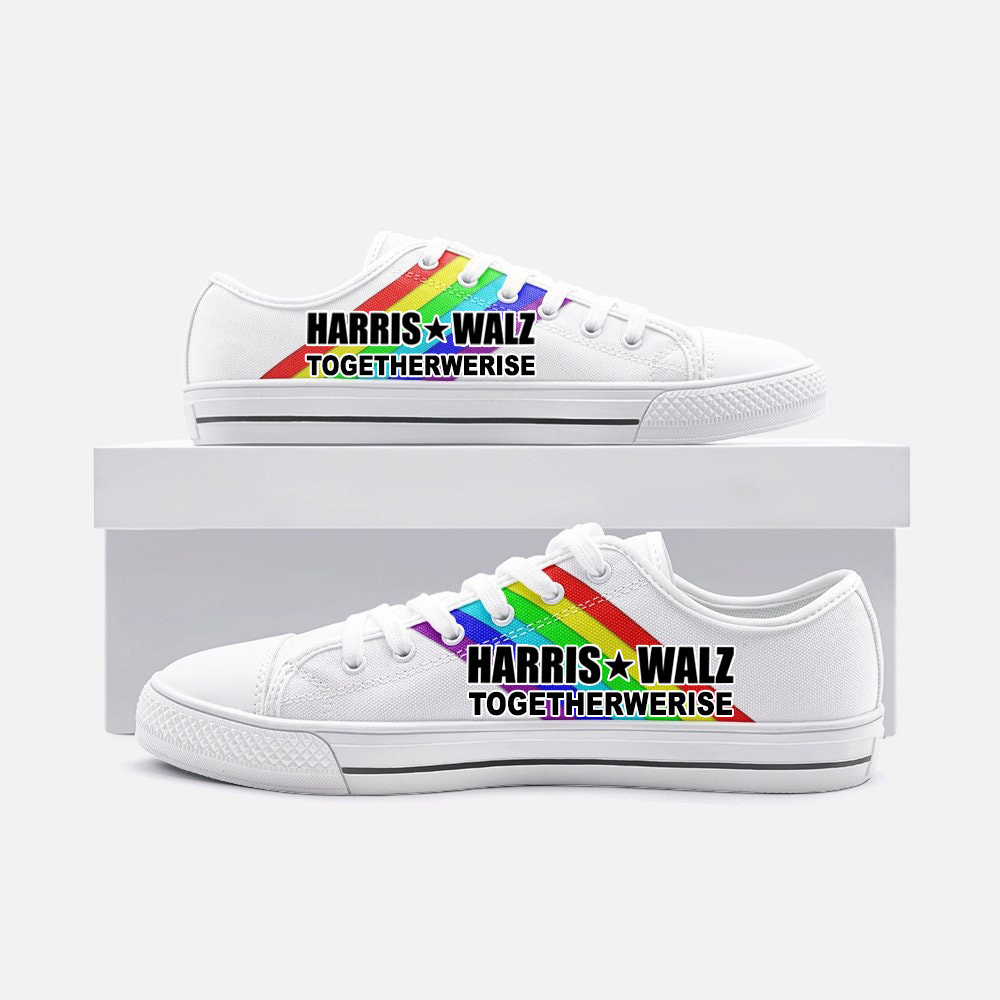 Rainbow Harris Walz Together We Rise 2024 Low Top Shoes LGBT Pride Kamala Harris Campaign Patriotic Shoes