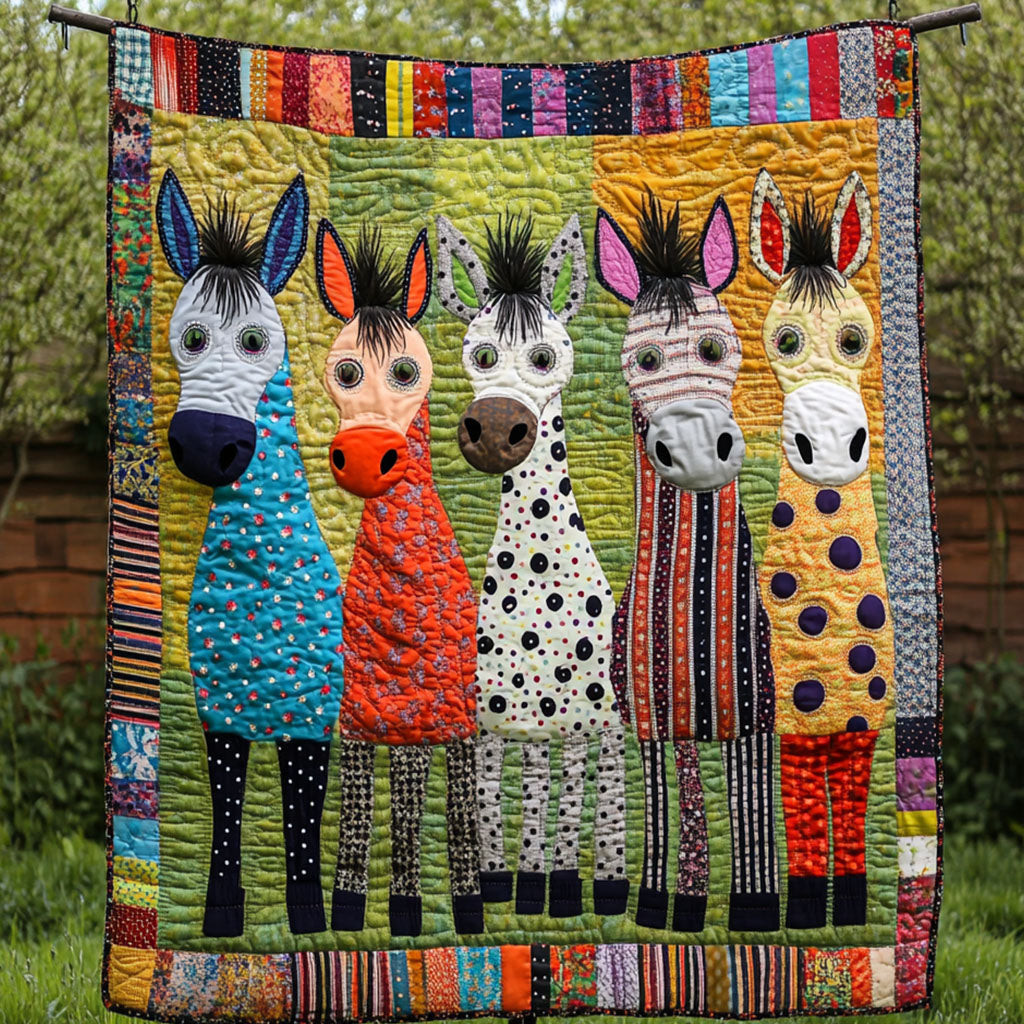 Rainbow Hooves Quilted Blanket Christmas Bedroom Decor Donkey Presents