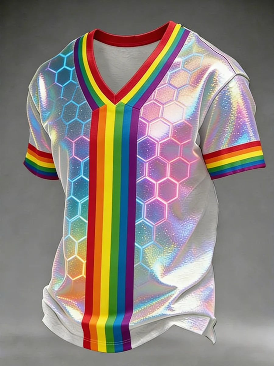 Rainbow Pride Jersey V-Neck LGBTQ Month Apparel Gift For Transgender People