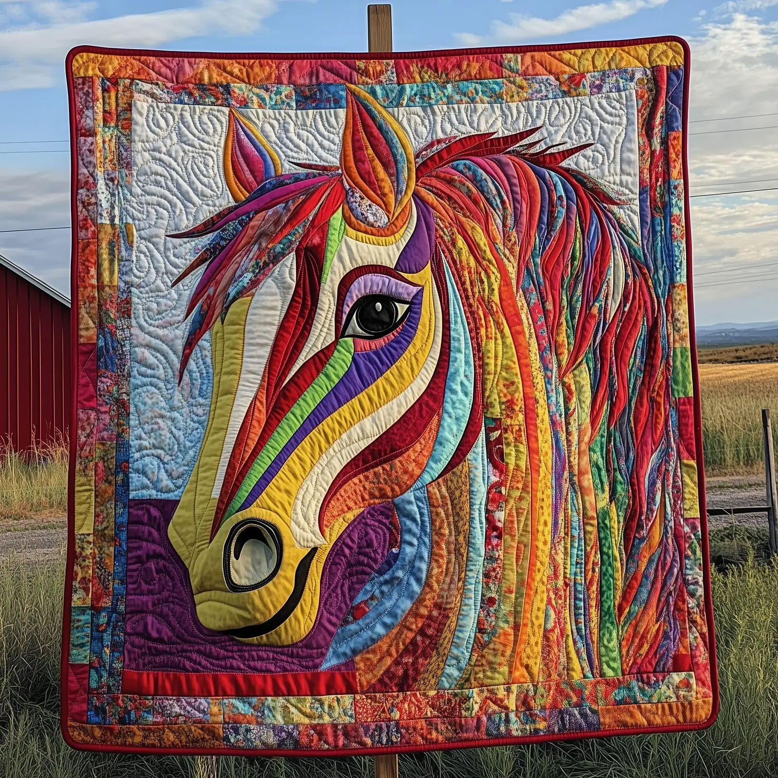 Rainbow Rider Quilted Blanket Cheerful Equestrian Quilt Unique Gifts For Horse Lovers