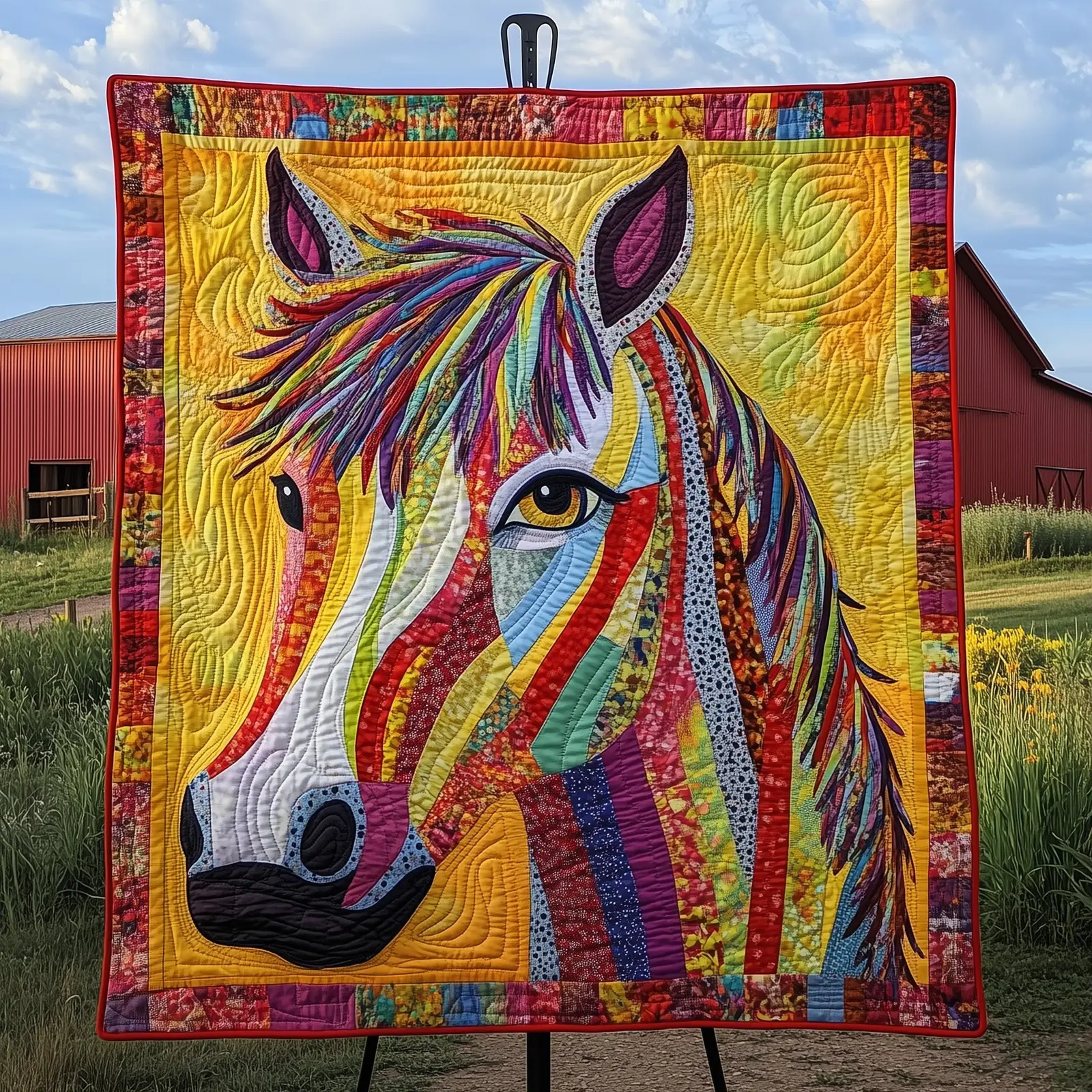Rainbow Rider Quilted Blanket Colorful Horse Themed Throw Unique Gifts For Horse Lovers