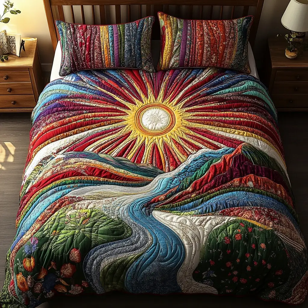 Rainbow River Quilted Bedding Set Colorful Boho Bedroom Decor Best Gift For Her
