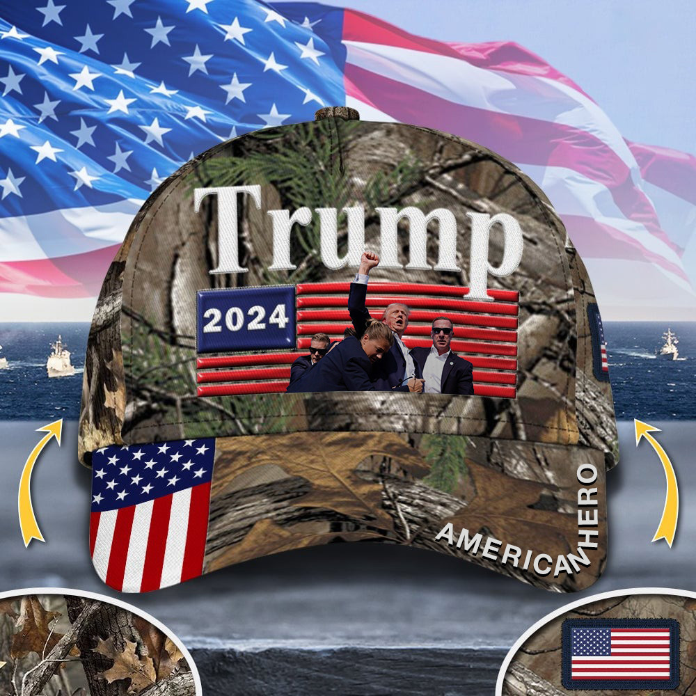 Rally Shooting Camo Hat American Hero 2024 Hat MAGA Merch Patriotic Gifts
