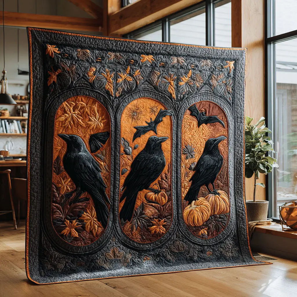 Raven Lantern Night Quilt Luxury Quilt Blanket with Decorative Stitching