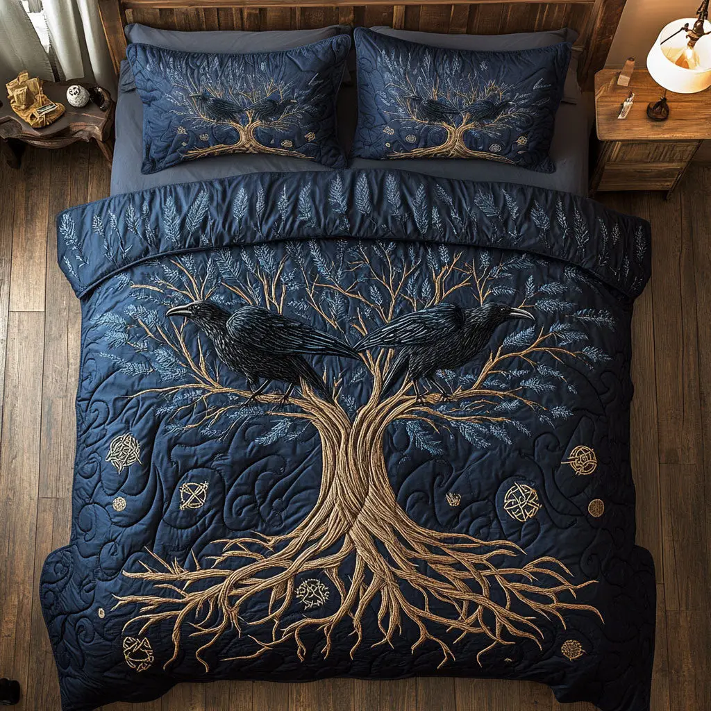 Raven Mystical Tree Of Life Quilted Bedding Set Duvet Cover Bedspread Best Gifts For Women Raven Mystical Tree Of Life Quilted Bedding Set Duvet Cover Bedspread Best Gifts For Women - Image 1