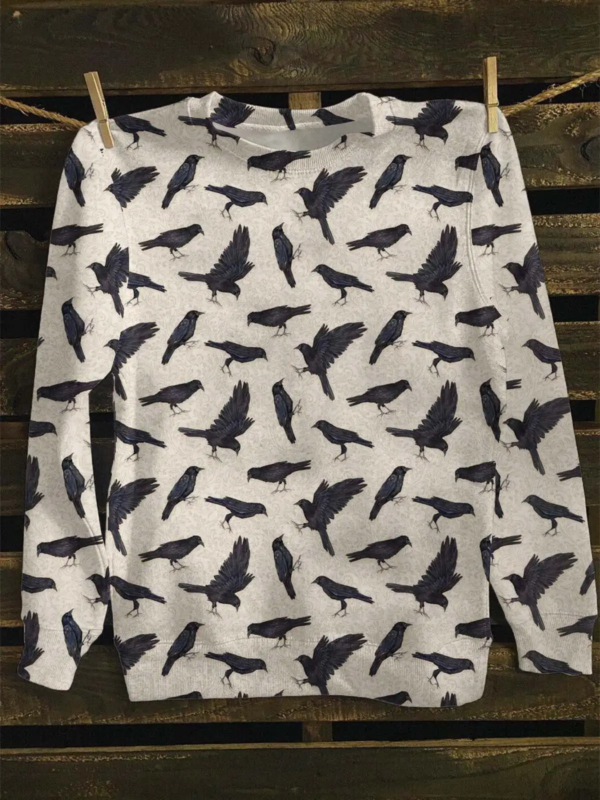 Raven Pattern Sweatshirt Bird Clothing Cozy Holiday Gifts For Raven Lovers