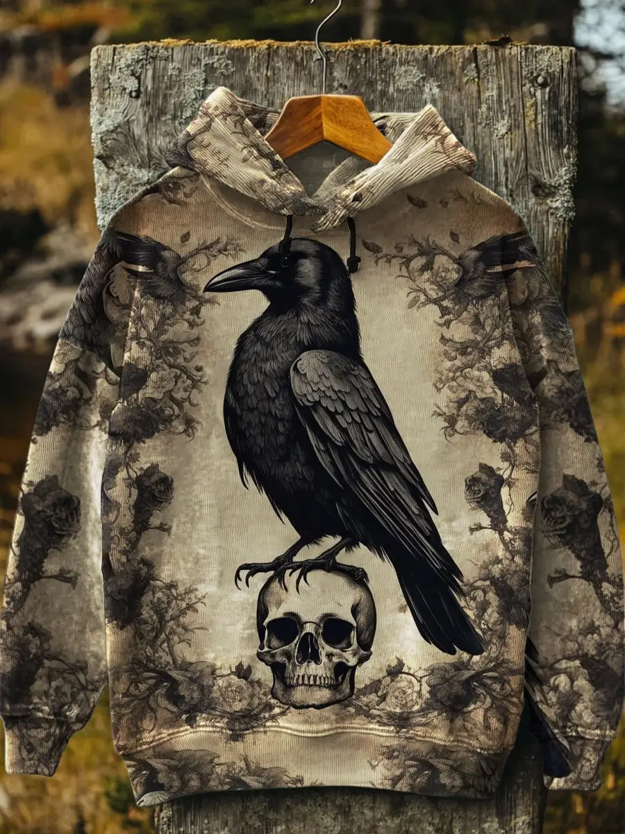 Raven Skull Hoodie Flower Pattern Clothing Halloween Holiday Gifts For Raven Lovers Raven Skull Hoodie Flower Pattern Clothing Halloween Holiday Gifts For Raven Lovers - Image 1