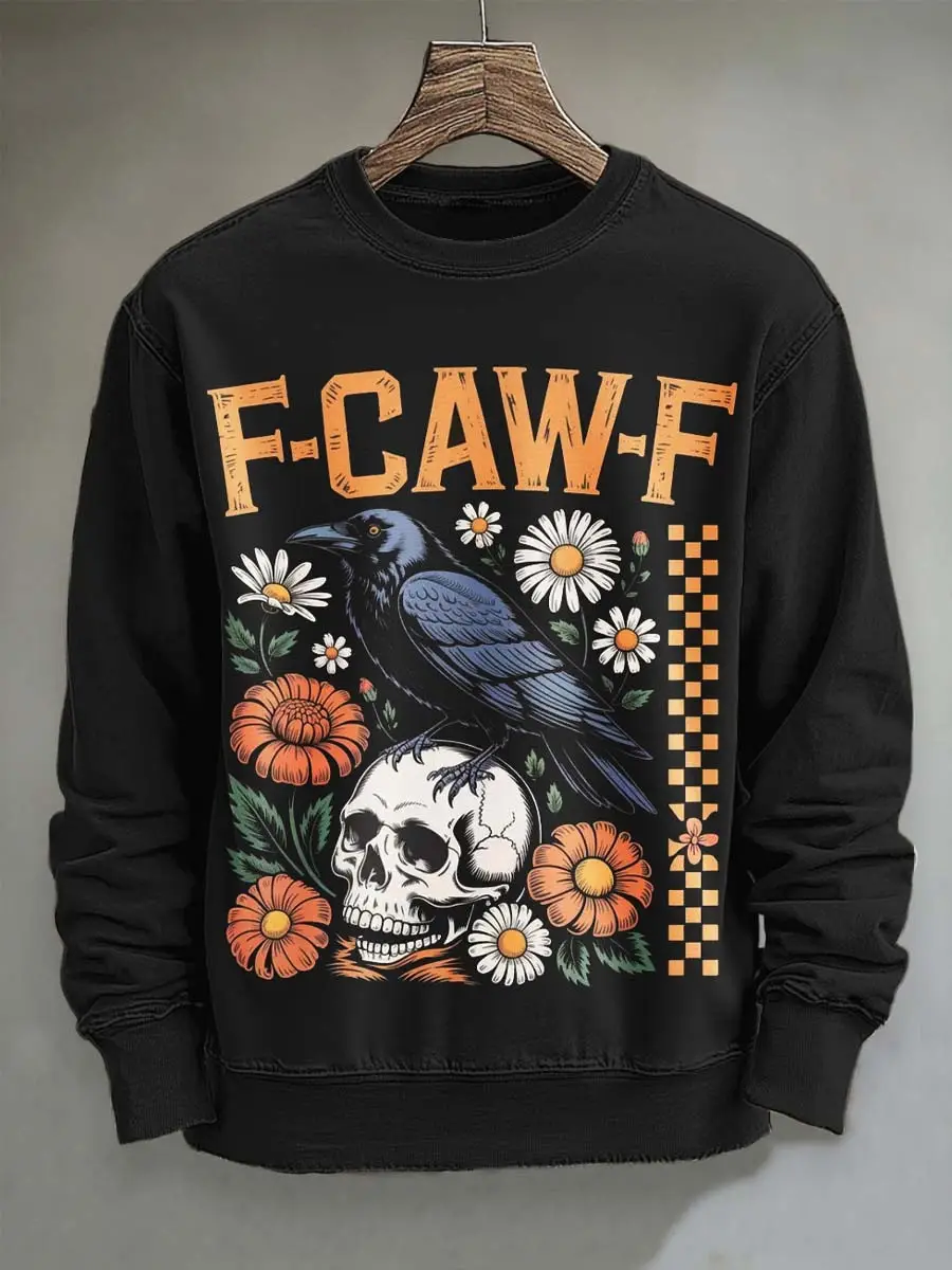Raven Standing On Skull F CAW F Sweatshirt Funny Halloween Clothing Raven Lover Gifts Raven Standing On Skull F CAW F Sweatshirt Funny Halloween Clothing Raven Lover Gifts - Image 1