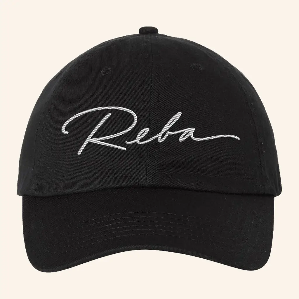 Reba Merch Embroidered Reba Script Black Hat Cool Gifts For Music Lovers -WearandDecor