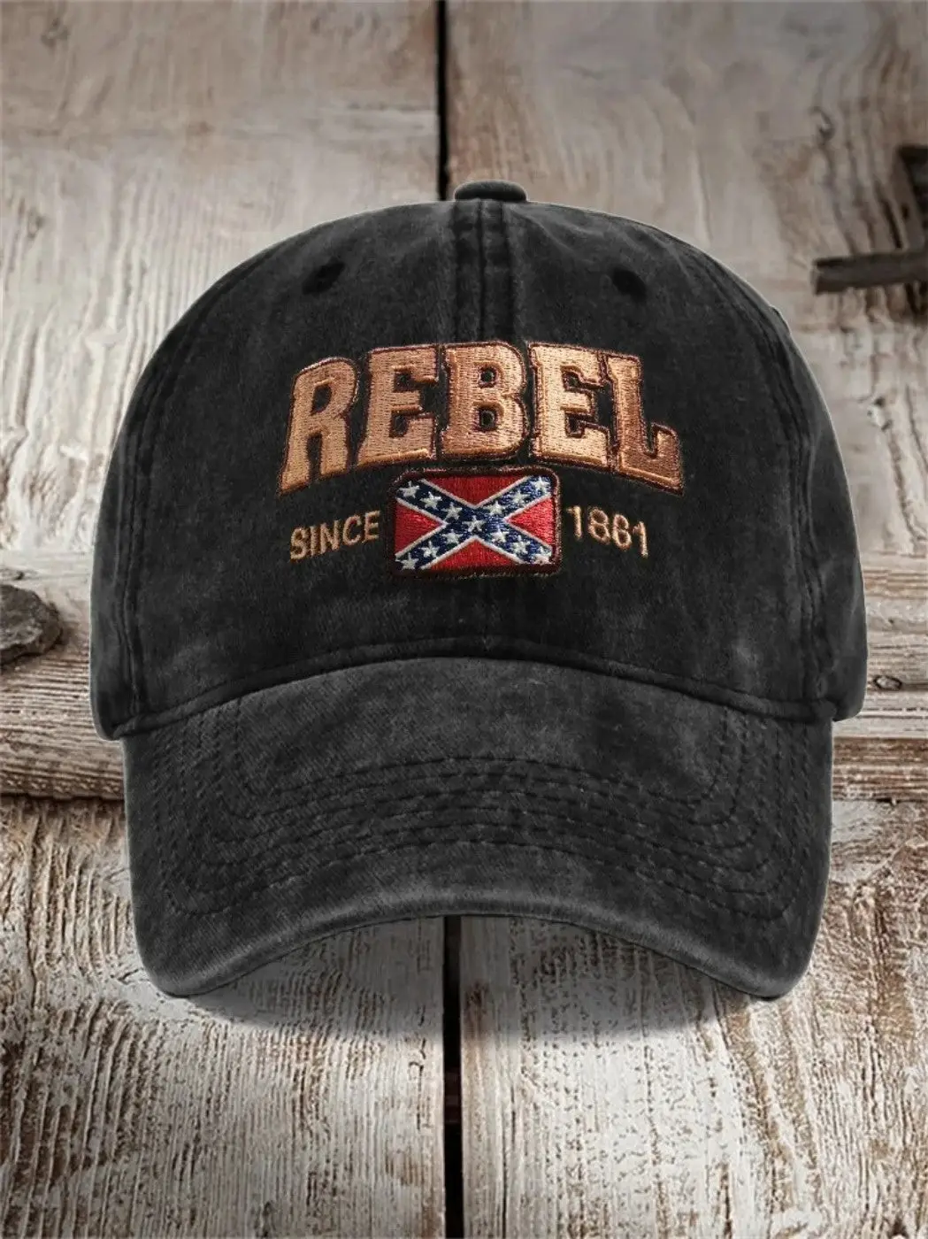 Rebel Since 1861 Rebel Flag Embroidered Washed Cap -WearandDecor Rebel Since 1861 Rebel Flag Embroidered Washed Cap -WearandDecor - Image 1