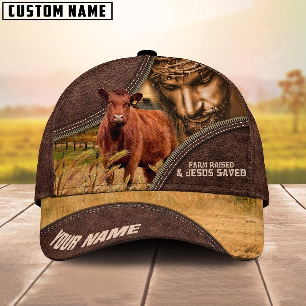 Red Angus Farm & Jesus Customized Name Cap Farmer Baseball Cap Unique Gifts For Farmers