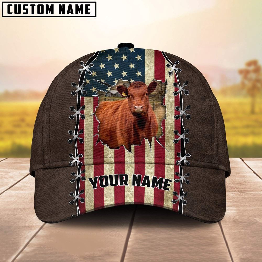 Red Angus Flag Customized Name Denim Cap Farmer Baseball Cap Unique Gifts For Farmers