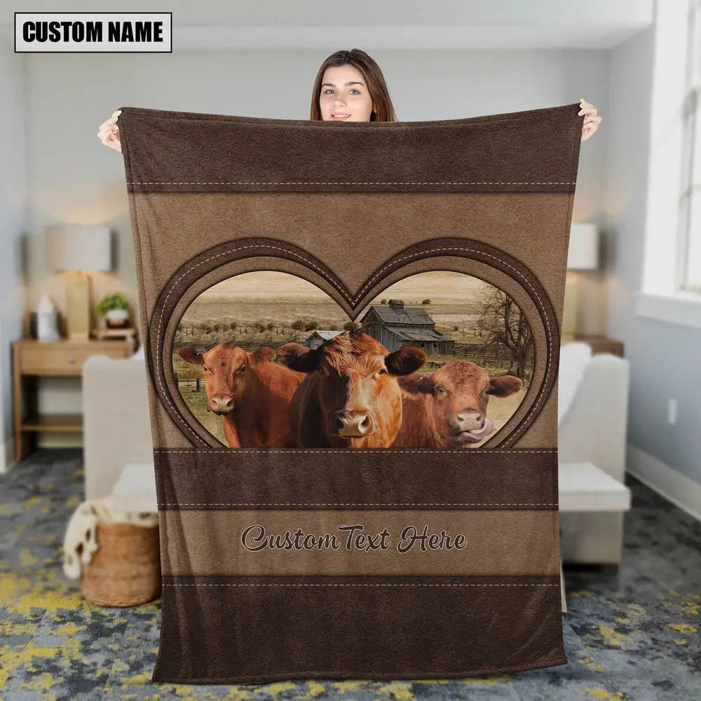 Red Angus In Heart Personalized Name Blanket Farm Blanket Gift Ideas For Farmers