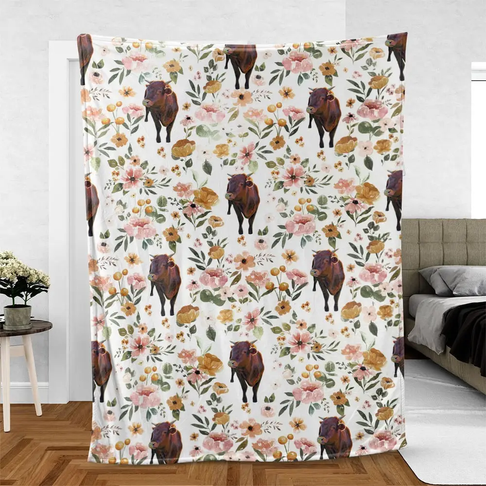 Red Brahman Floral Pattern Blanket Farm Blanket Gift For Farmer
