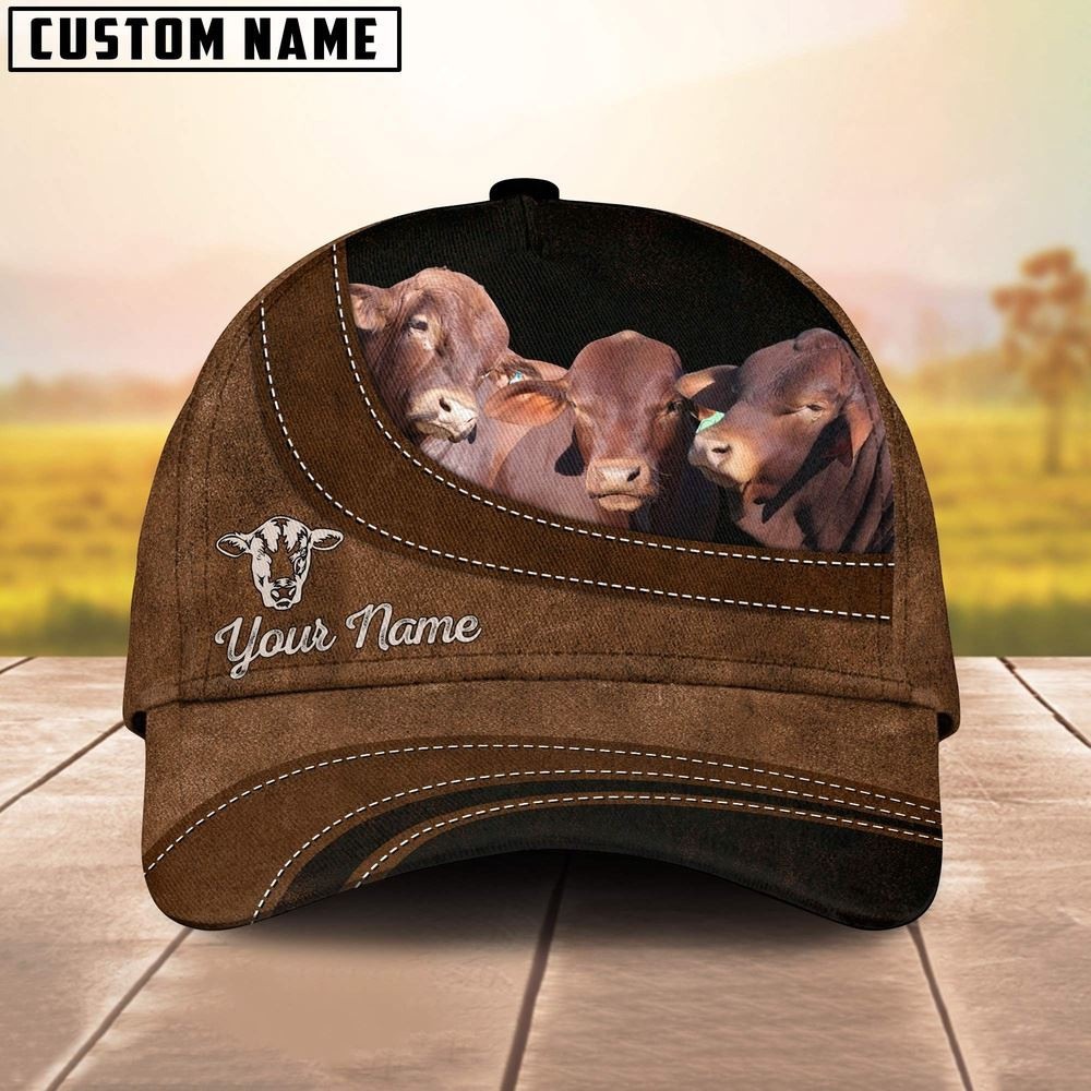 Red Brangus Happiness Customized Name Cap Farmer Baseball Cap Unique Gifts For Farmers