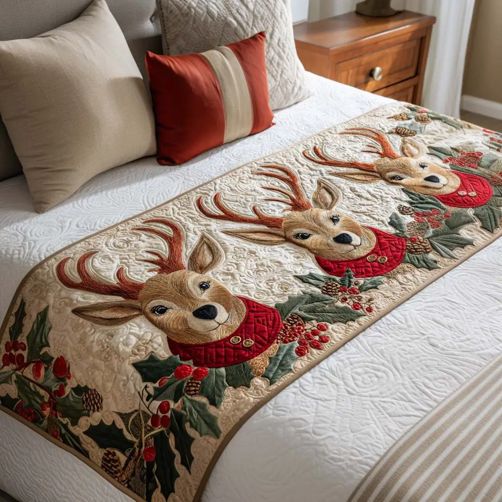 Red Cardinals Quilted Bed Runner Cardinal Bird Beauty Christmas Gift for Grandma