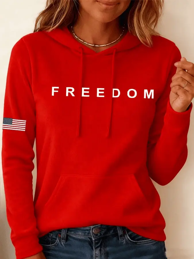 Red Charlie Kirk Freedom Hoodie American Flag Print Hoodie RIP Charlie Kirk Patriotic Gift for Women