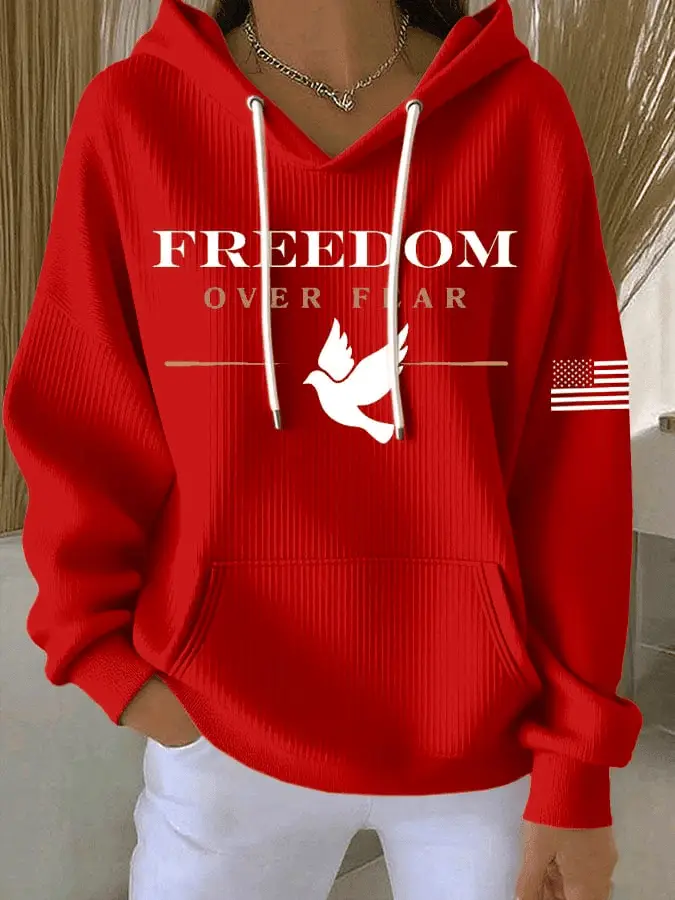 Red Charlie Kirk Freedom Hoodie Over Fear Print Casual Hoodie Wear Red for Charlie''s Birthday