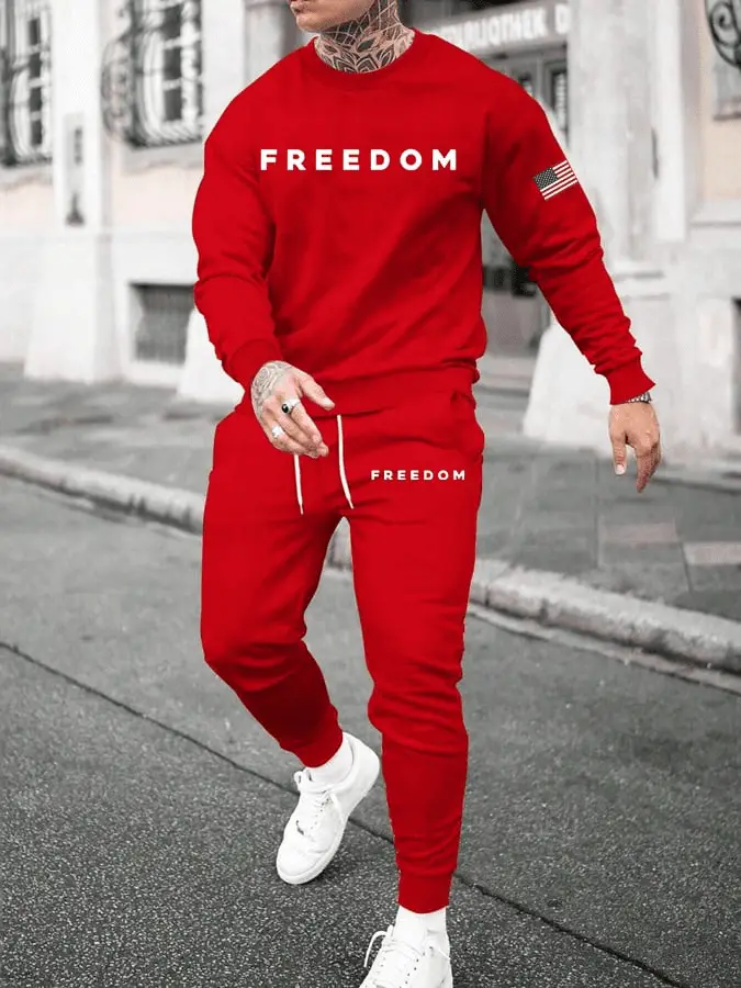 Red Charlie Kirk Freedom Print Casual Two-Piece Suit Gift for Husband Wear Red on October 14th