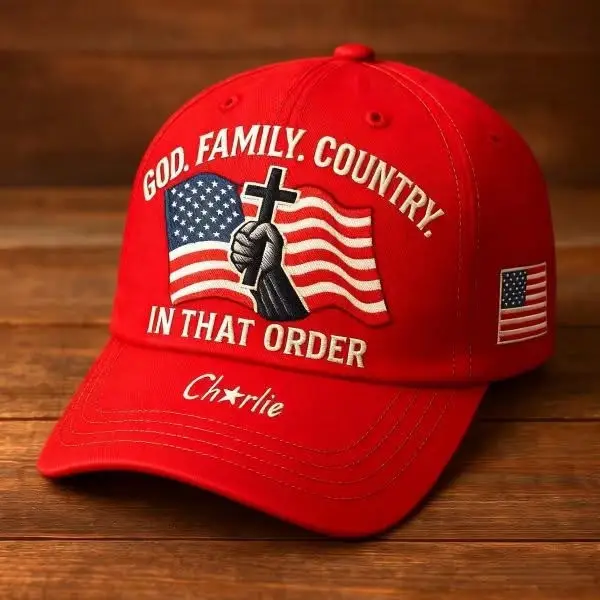 Red Charlie Kirk Hat God Family Country In That Order Baseball Cap Gifts For MAGA Supporter -WearandDecor