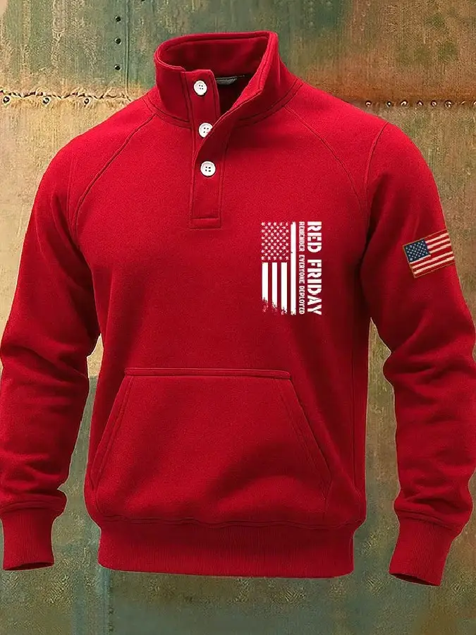 Red Fridays Collar Stand Up Sweatshirt Patriotic American Flag Apparel Gift For Brothers