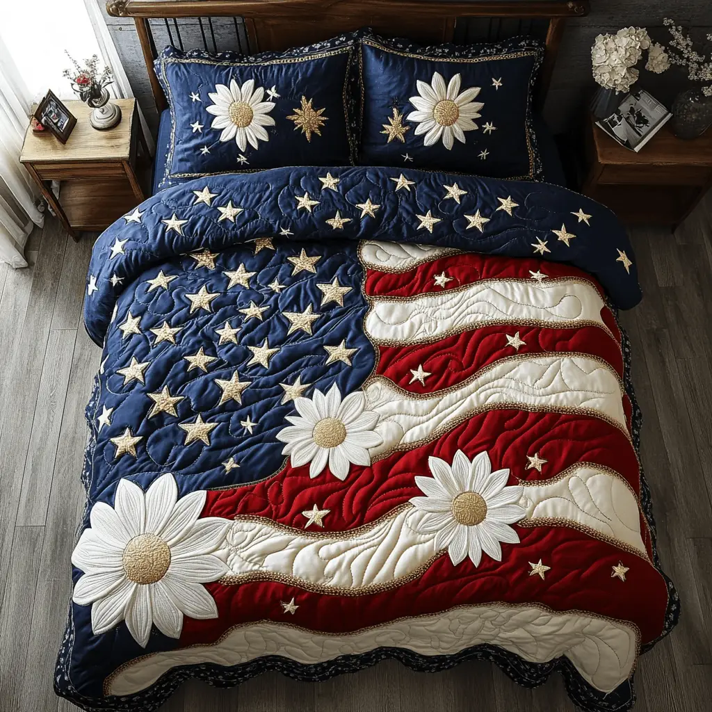 Red Glory Quilted Bedding Set Elegant Bedding Set Gift for Newlyweds