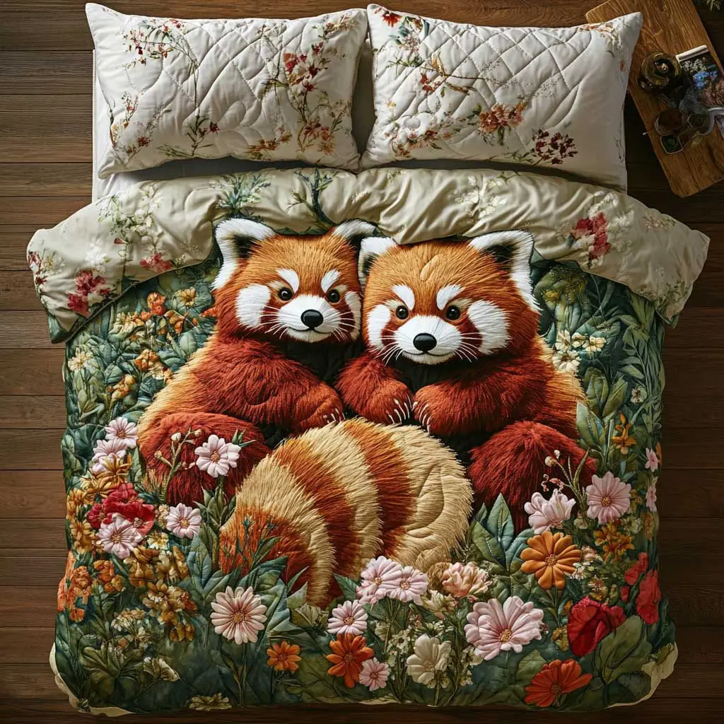 Red Panda Couple Quilted Bedding Set Duvet Cover Bedspread  Bedroom Decor For Parents