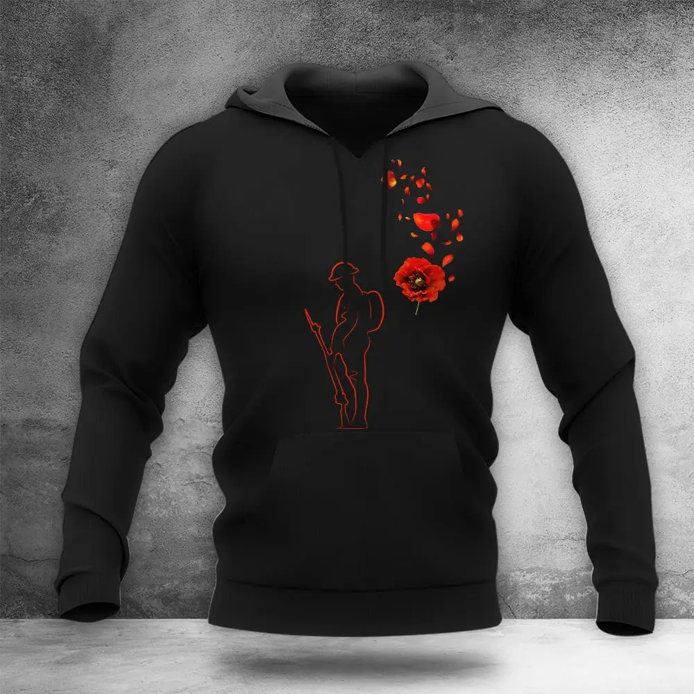 Red Poppy And Soldier Hoodie Remembrance And Peace Thank You Veterans Merch Gift For Him Her