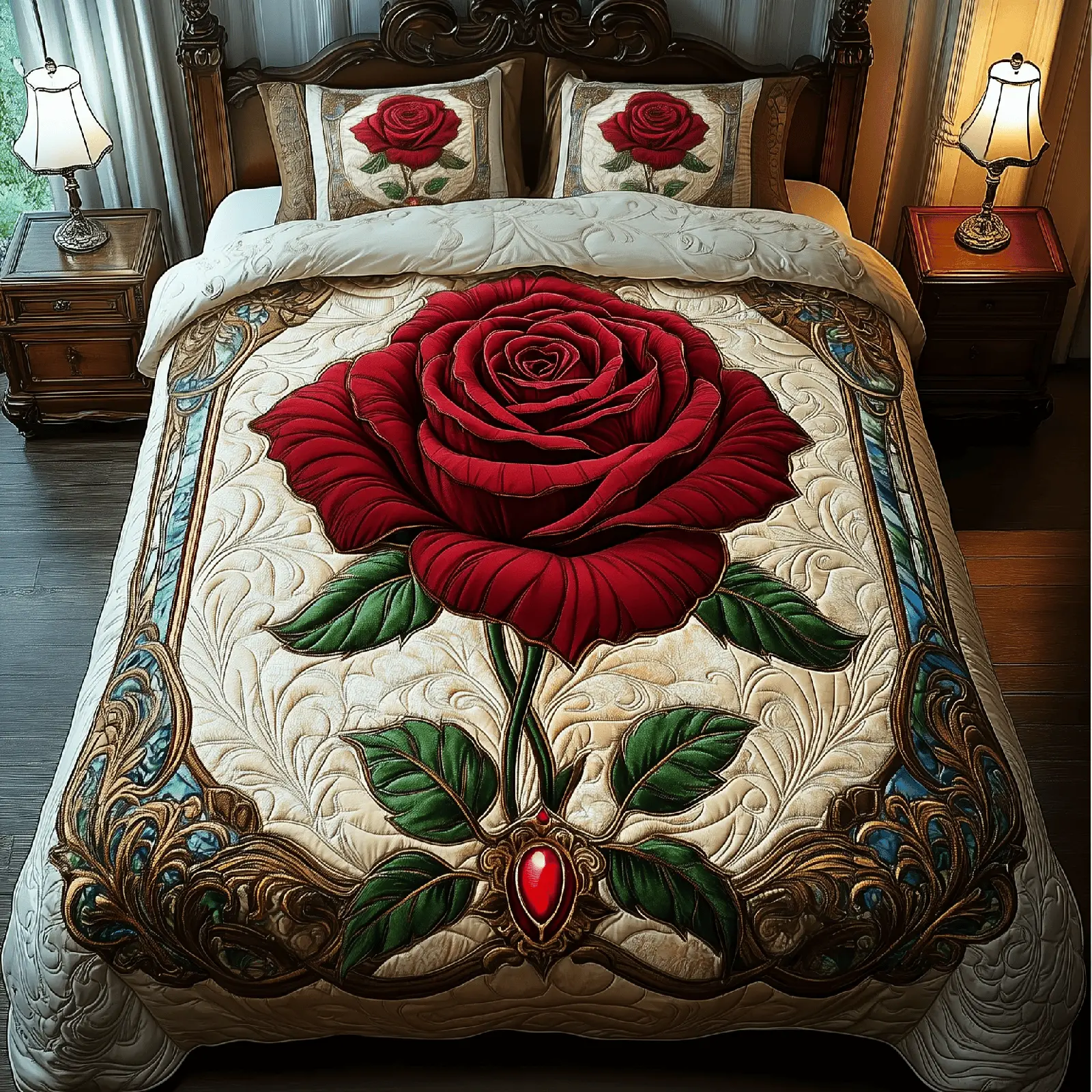 Red Rose For U Quilted Bedding Set Beautiful Valentine Day Gifts For My Wife