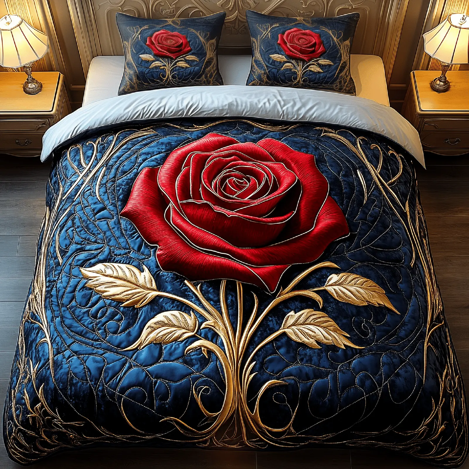Red Rose Quilted Bedding Set Duvet Cover Gift For A Sister In Law For Valentine Day