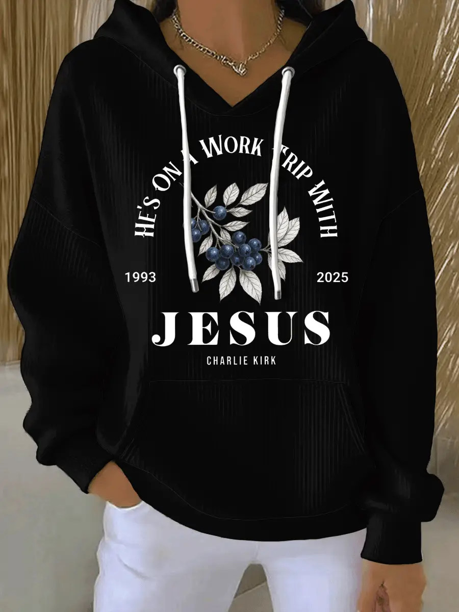 Red White And Blueberries Merch Hoodie He's On A Work Trip With Jesus 2025 Charlie Kirk Apparel Red White And Blueberries Merch Hoodie He's On A Work Trip With Jesus 2025 Charlie Kirk Apparel - Image 1