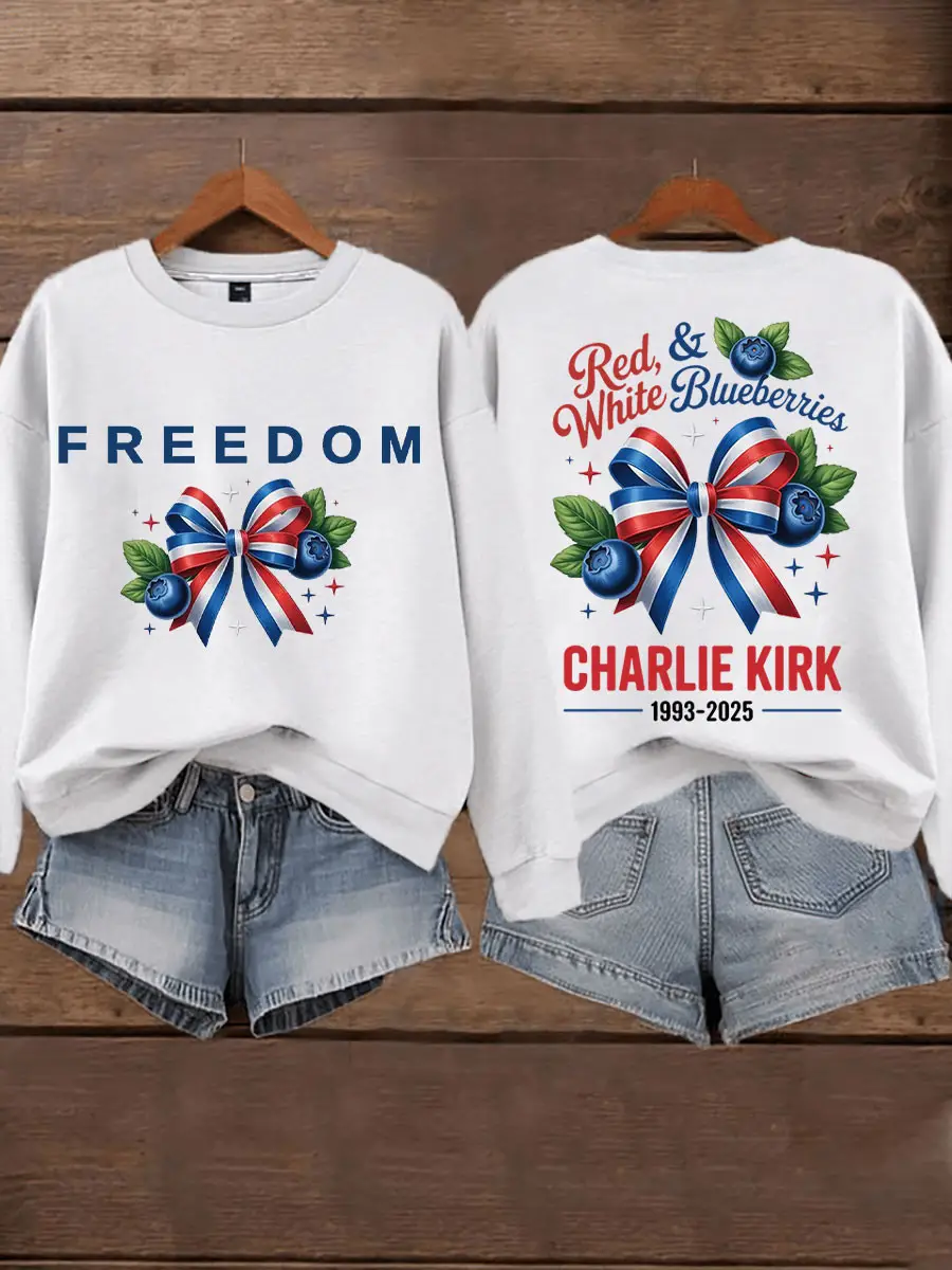Red White And Blueberries Merch Sweatshirt Freedom Ribbons CK 47 Shirt Charlie Kirk TPUSA