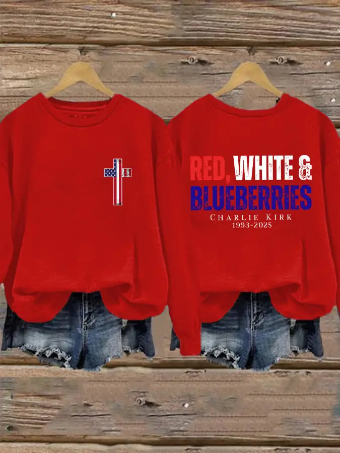 Red White And Blueberries Sweatshirt Merch Cross USA Charlie Kirk 47 Freedom Merchandise Red White And Blueberries Sweatshirt Merch Cross USA Charlie Kirk 47 Freedom Merchandise - Image 1
