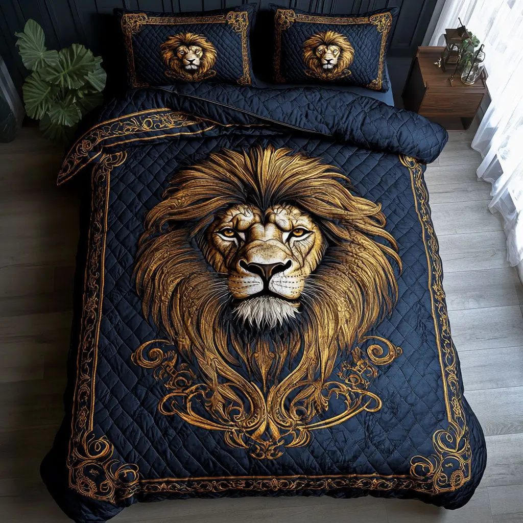 Regal Lion Mane Quilted Bedding Set Duvet Cover Bedspread Xmas Present Ideas