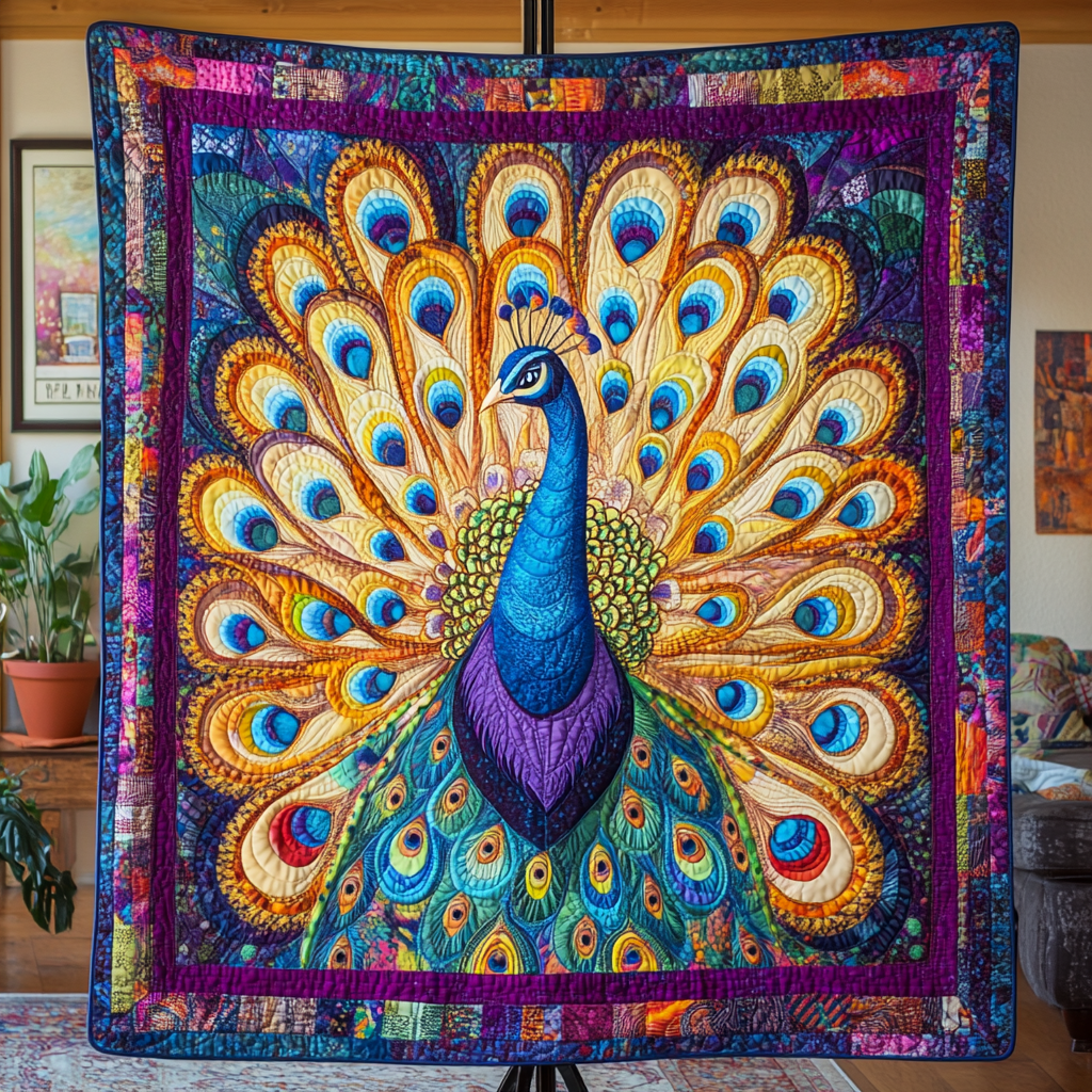 Regal Plumage Quilted Blanket Cute Throw Blanket Peacock Gifts Stuff Regal Plumage Quilted Blanket Cute Throw Blanket Peacock Gifts Stuff - Image 1
