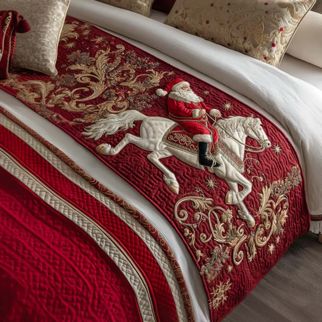 Regal Santa Ride Quilted Bed Runner Santa Ride Artwork Christmas Gift for Dad