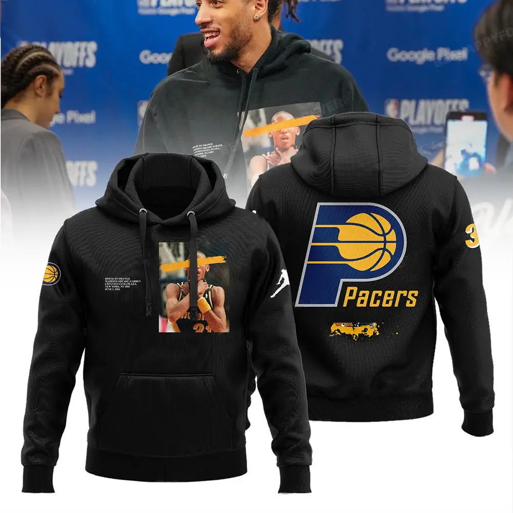 Reggie Miller Indiana Pacers Hoodie Black NBA Pacers Merch Best Gifts For Basketball Lovers