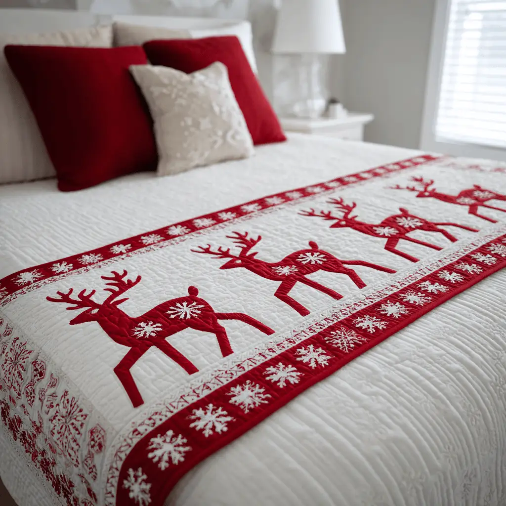 Reindeer Delight Quilted Bed Runner Cute Reindeer Look Gift for Kids