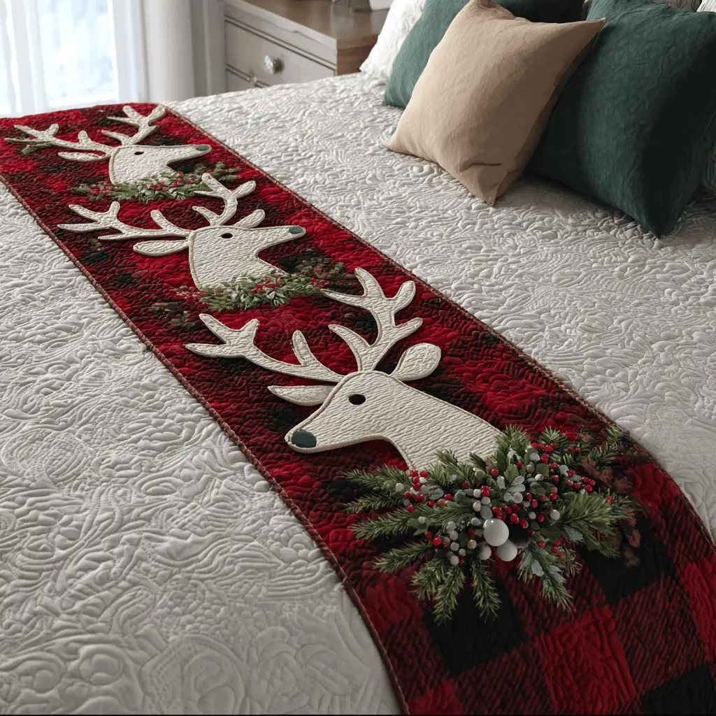 Reindeer Dream Quilted Bed Runner Reindeer Dream Christmas Gift for Mom
