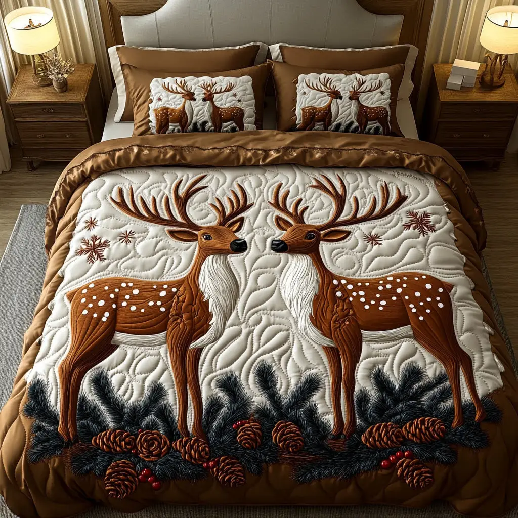 Reindeer Festive Reindeer Christmas Quilted Bedding Set Duvet Cover Bedspread Reindeer Gifts For Him