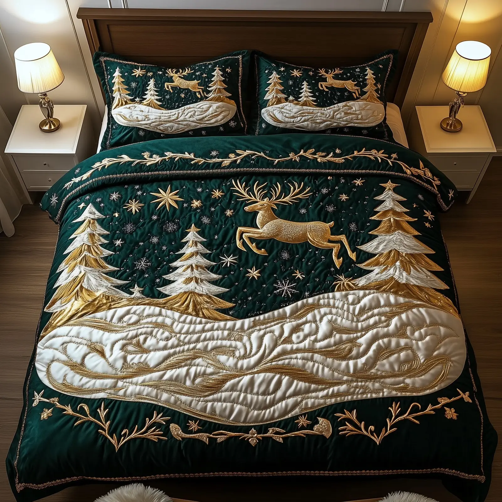 Reindeer Festive Reindeer Christmas Quilted Bedding Set Duvet Cover Bedspread Reindeer Gifts For Kids