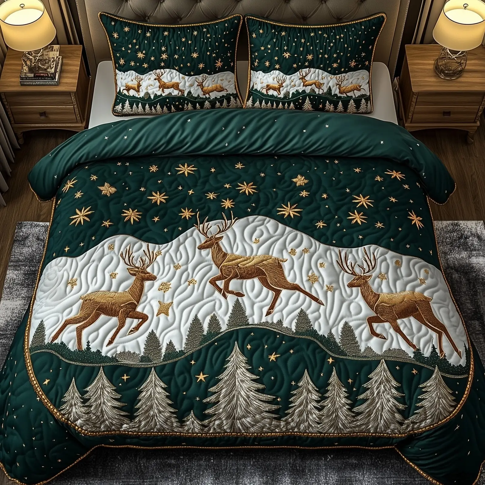 Reindeer Festive Reindeer Christmas Quilted Bedding Set Duvet Cover Bedspread Xmas Gifts For Reindeer Lovers