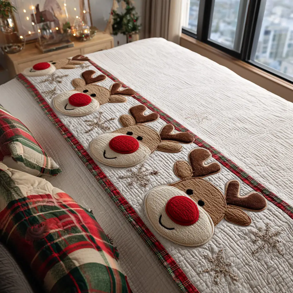 Reindeer Lane Quilted Bed Runner Reindeer Lane Path Christmas Gift for Grandpa