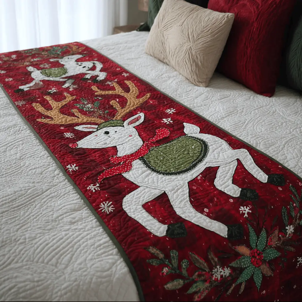 Reindeer Magic Quilted Bed Runner Reindeer Magic Glow Christian Holiday Gift